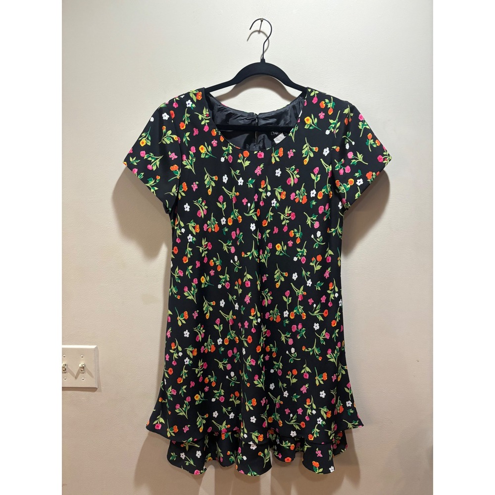 90s Vintage Hampton Dress Co Black Floral Mini Dress Girly Fairy Garden Size 12P